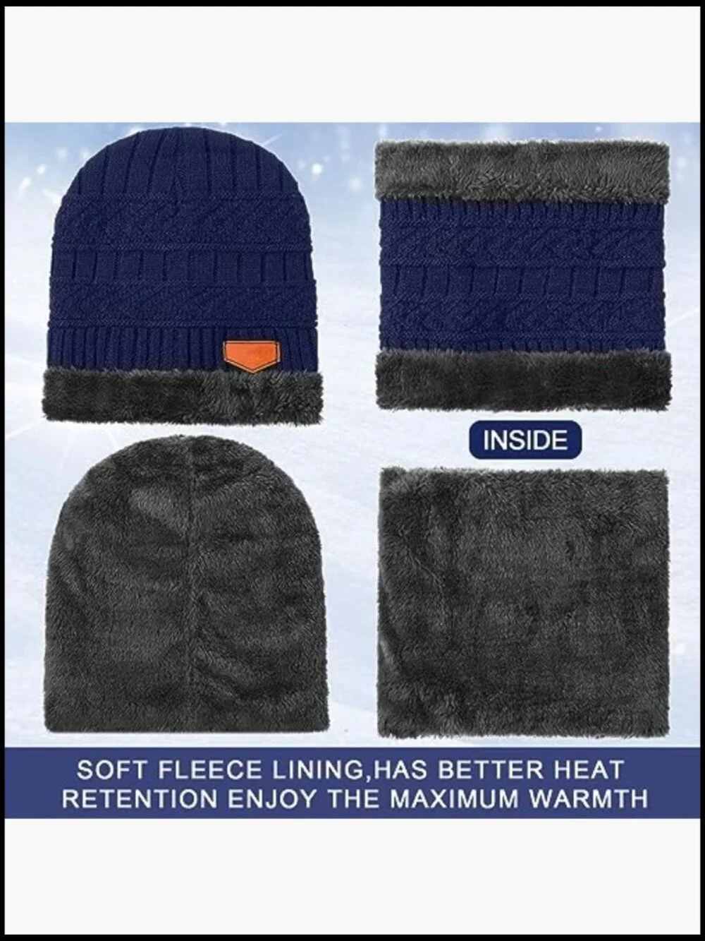 72-Piece Winter Hat Scarf Gloves Set Fleece Lined Beanie Touchscreen Gloves